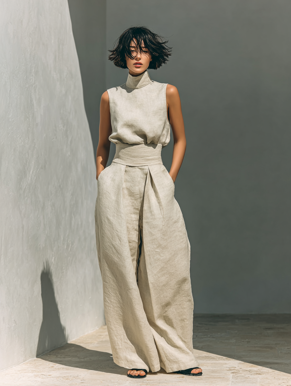 Fynelle - Elegant Mouwloos Set & Brede Broek voor Dames
