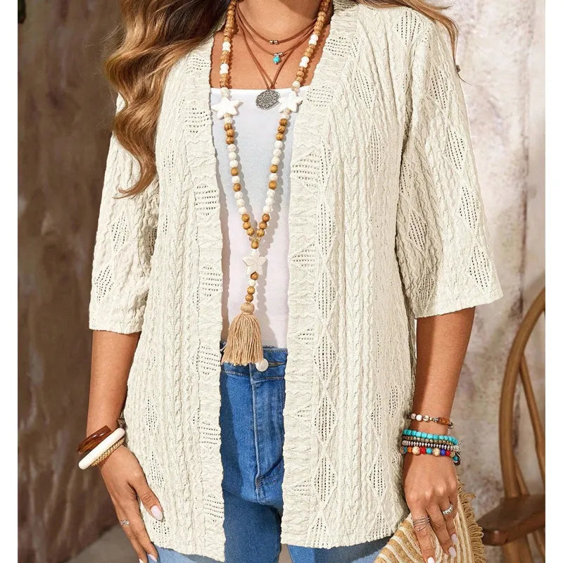 Enora - Dames opengehaakte cardigan met 3/4 mouwen