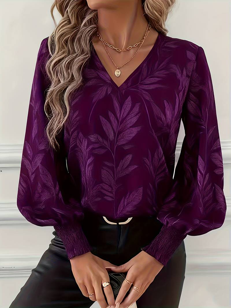 Heliviennea - Elegante Blouse met Lange Mouwen Bladerenprint