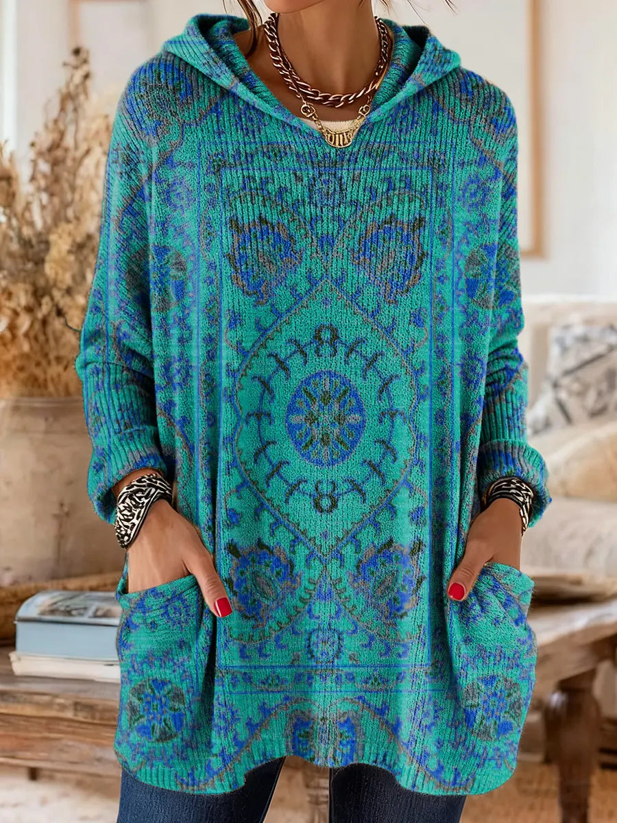 Hynessa - Dames tuniek met capuchon, gedrukte, losse, moderne casual stijl