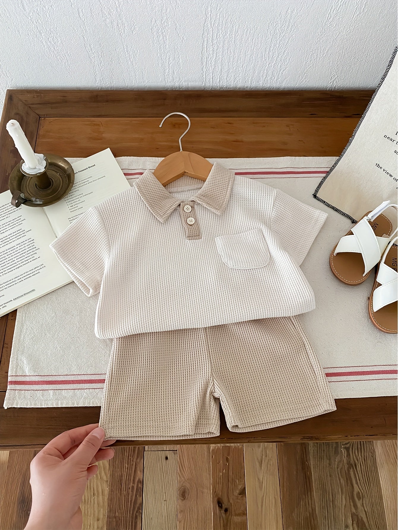 Infant Toddler Casual Color Block Lapel Pocket Short Sleeve T-Shirt and Shorts 2pcs Set, Perfect for Outdoor