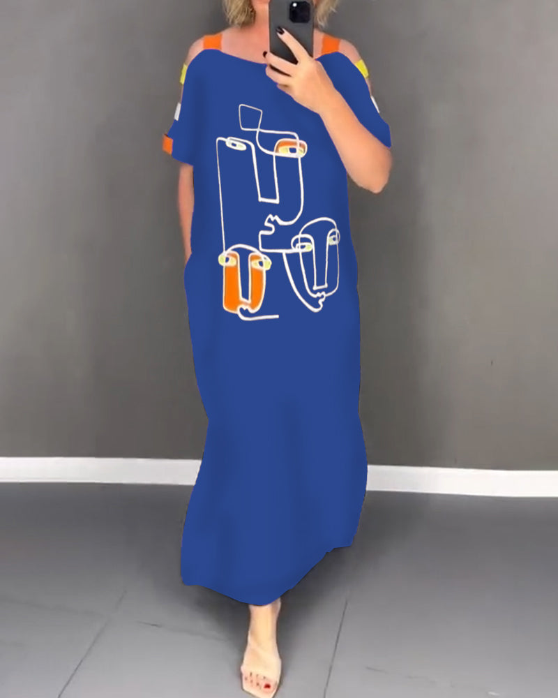 Primina - Uitgesneden Off-Shoulder Jurk met Splitprint