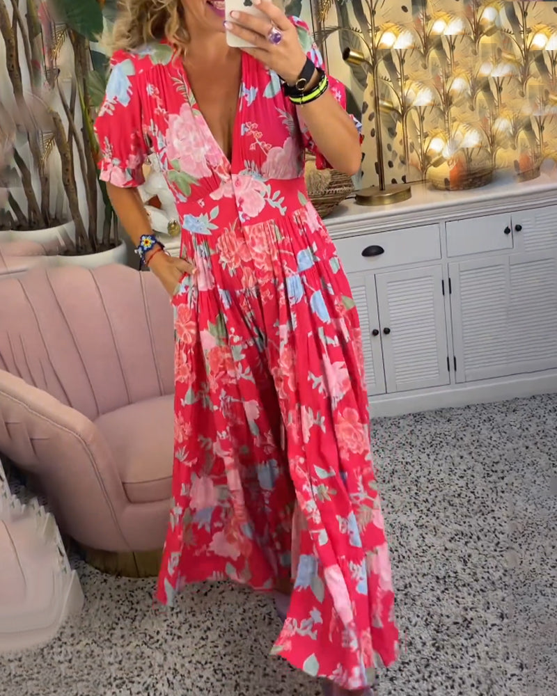 Rosa - Jurk met bloemenprint V-hals