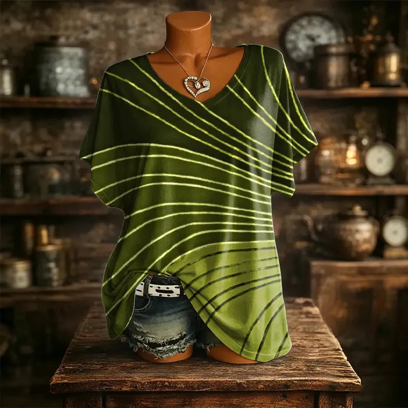 Laila - Vrouwen T-shirt in kleur met V-hals, ruime snit