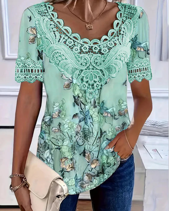 Amalina - Korte mouwen T-shirt met bloemenprint