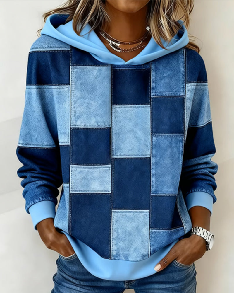 Gwenarissa - Moderne Denim Patchwork Hoodie