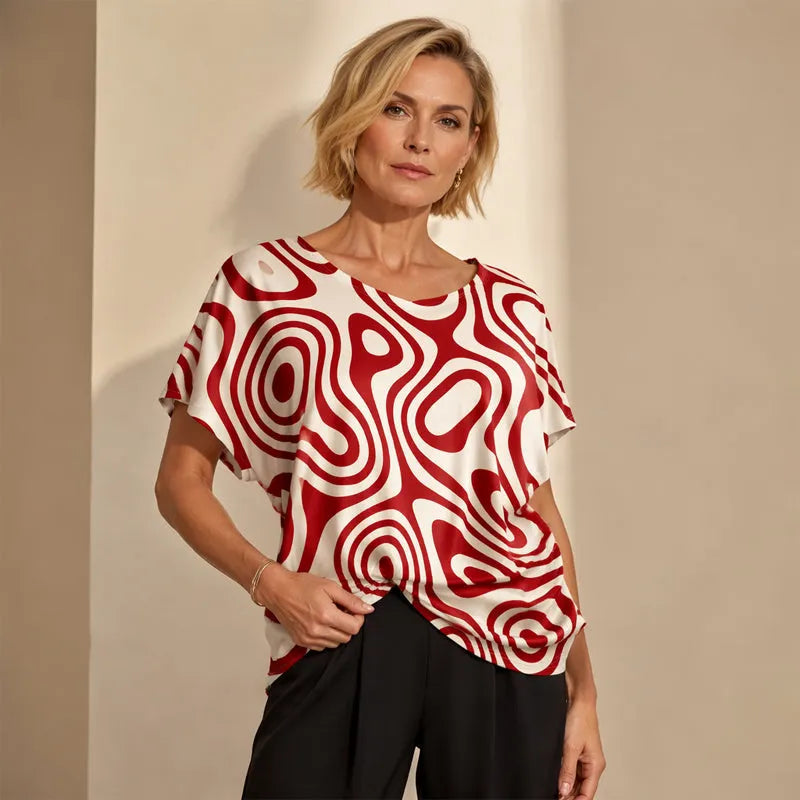 Laila - Vrouwen T-shirt in kleur met V-hals, ruime snit