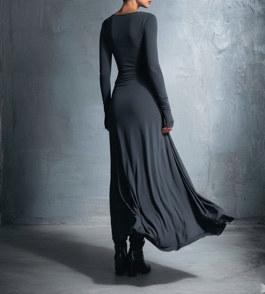 Queliravessa - Elegante Maxi Jurk met Zijdelingse Knoop