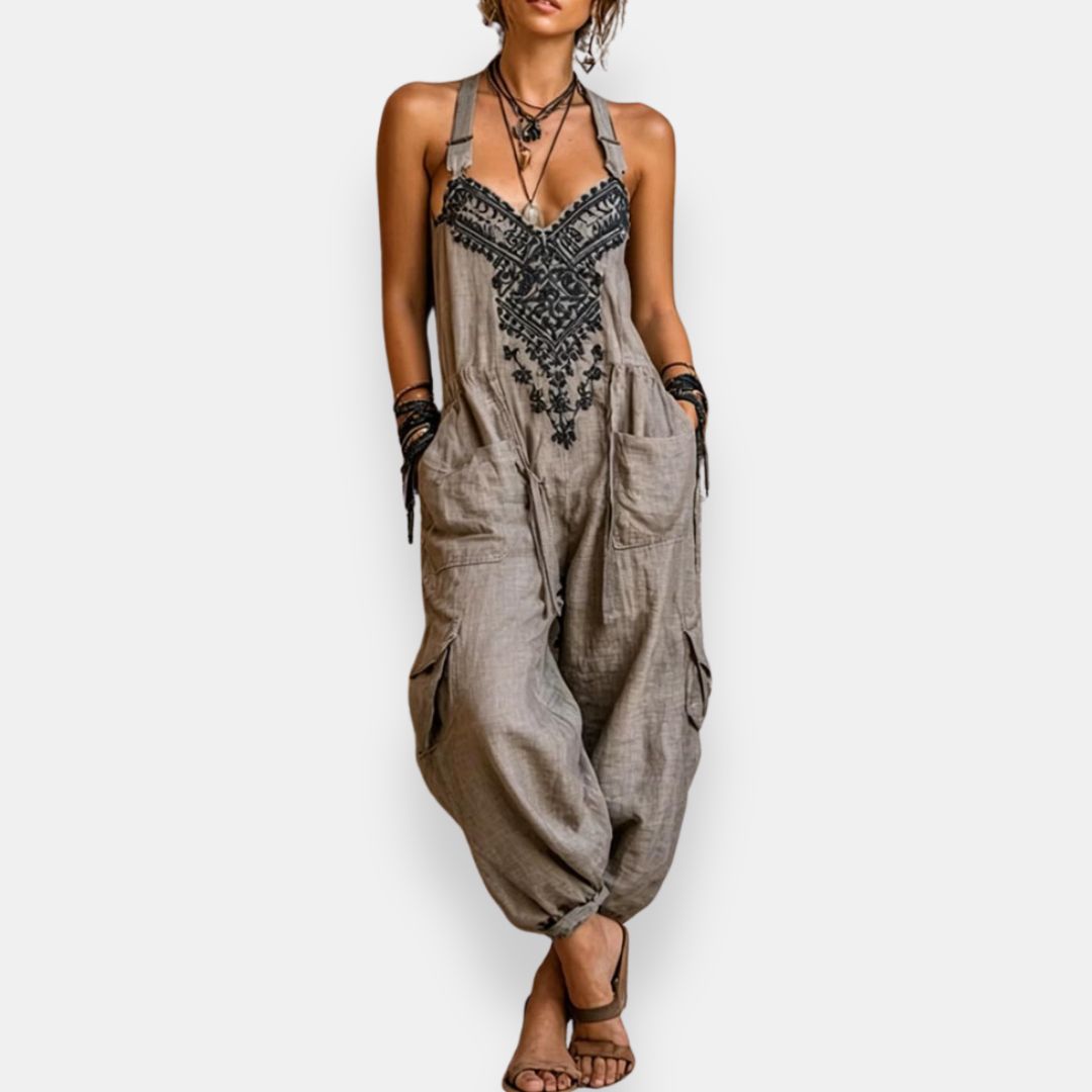 Delvessa - Vrouwen bohemian jumpsuit met verstelbare schouderbanden