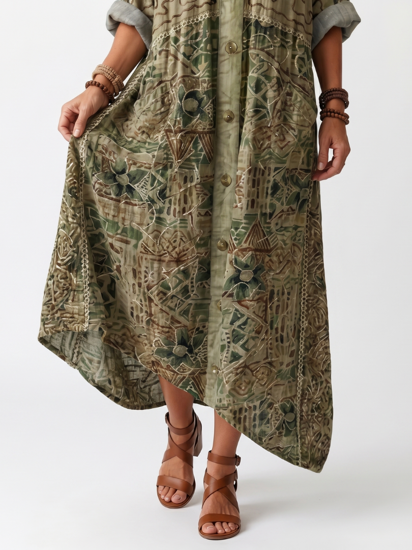 Apollonia - Bohemian jurk voor dames met knopen en bloemenprint