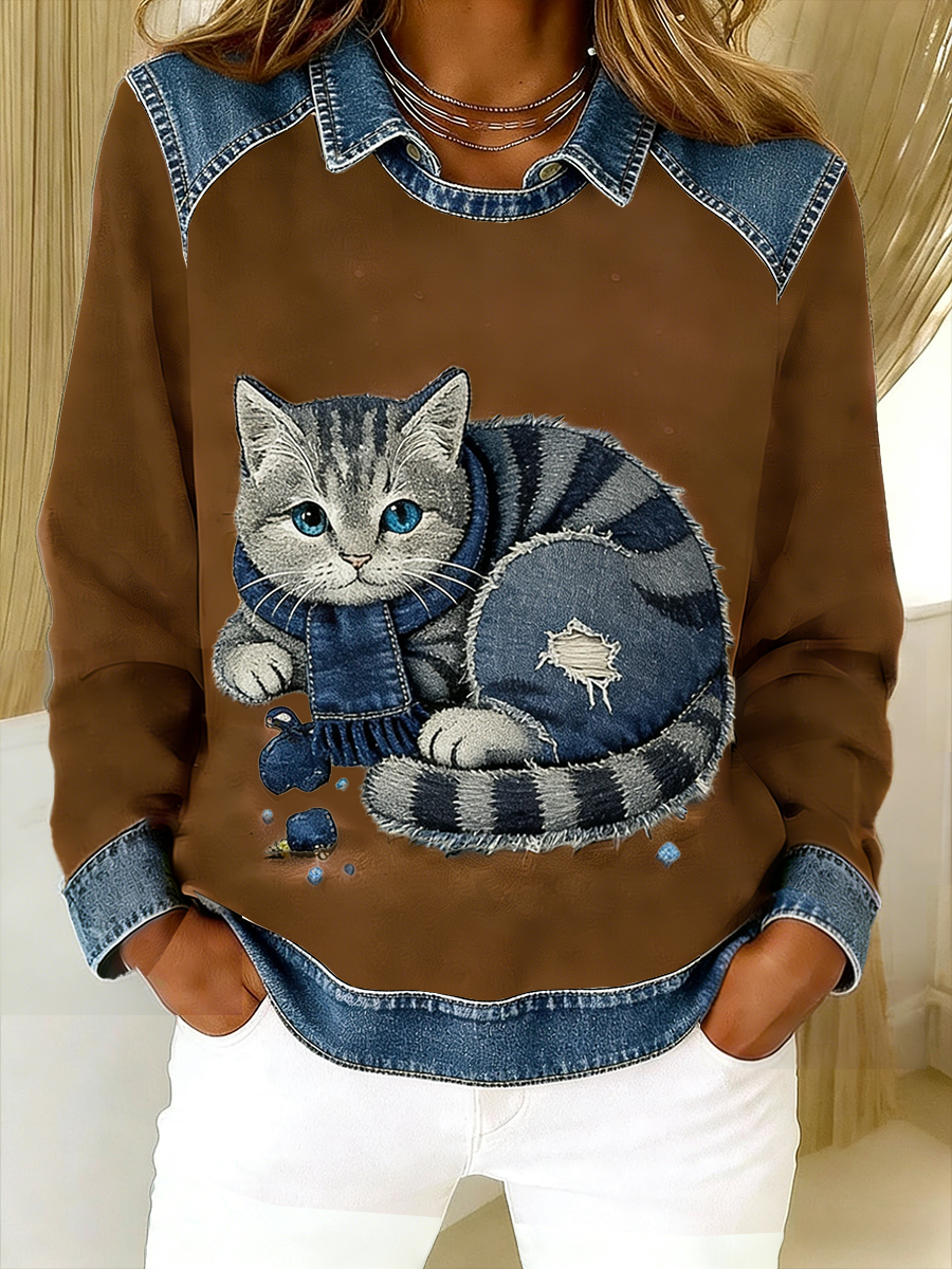 Oravellissa - Sweatshirt en Denim Patchwork Retro