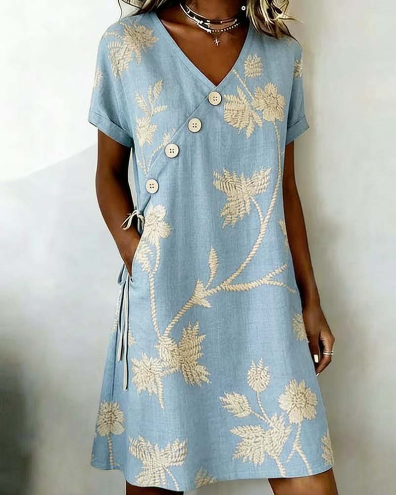 Noëlle - Mini jurk voor dames in groen met bloemenprint