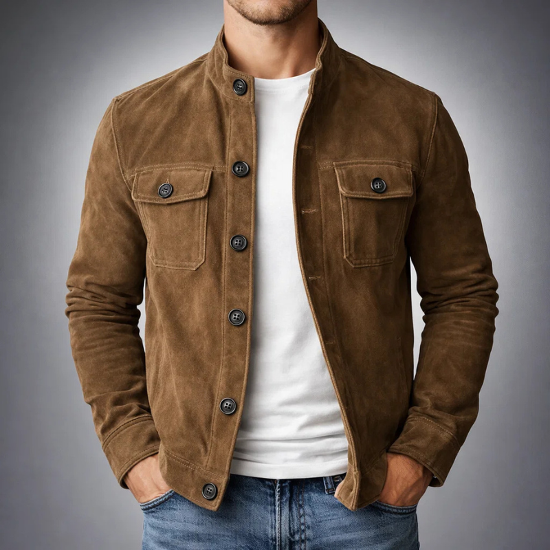 Marius - Heren overshirt met suède-effect en borstzakken
