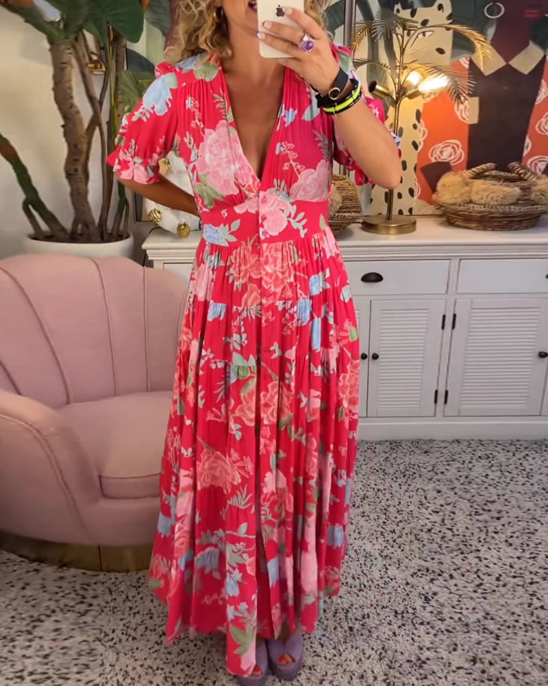 Rosa - Jurk met bloemenprint V-hals