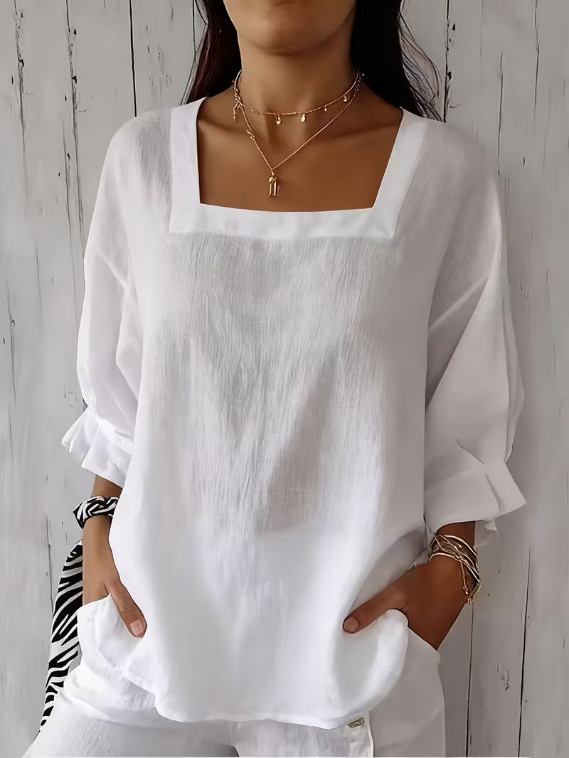 Renske - Damesblouse met vierkante hals en lange mouwen