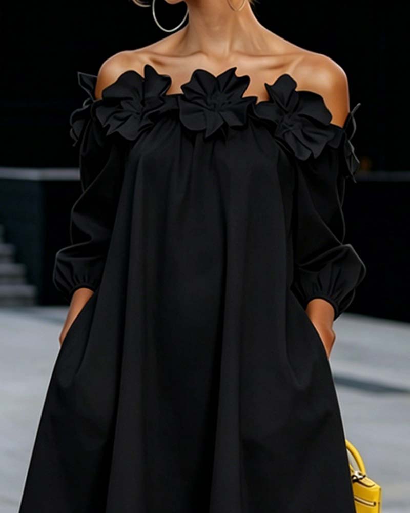 Valentijn - Elegante witte jurk met off-shoulder en 3D bloemen