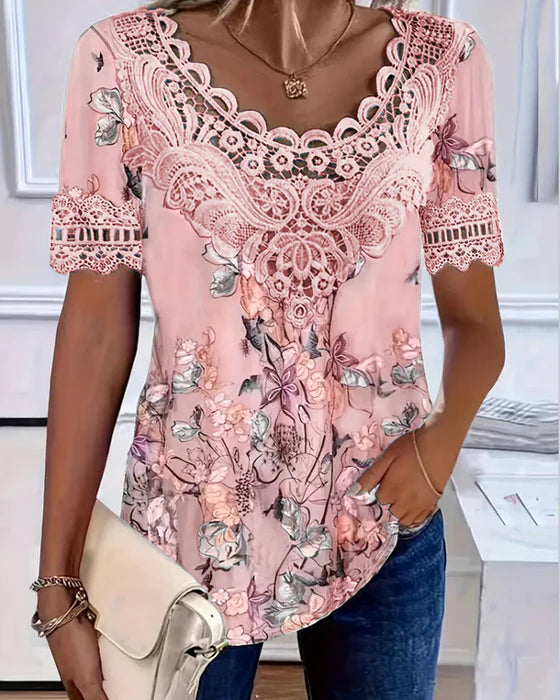 Amalina - Korte mouwen T-shirt met bloemenprint