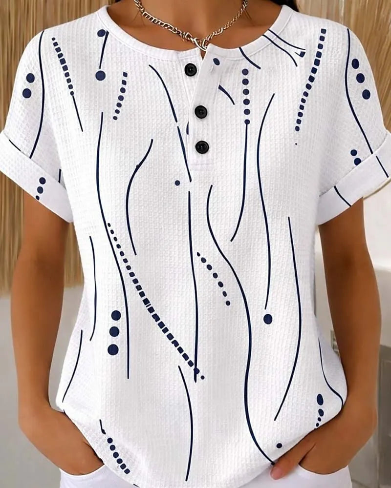 Zelynn - Dames T-shirt met korte mouwen en knopen