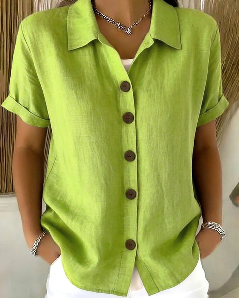 Marovia - Dames blouse met korte mouwen en knopen