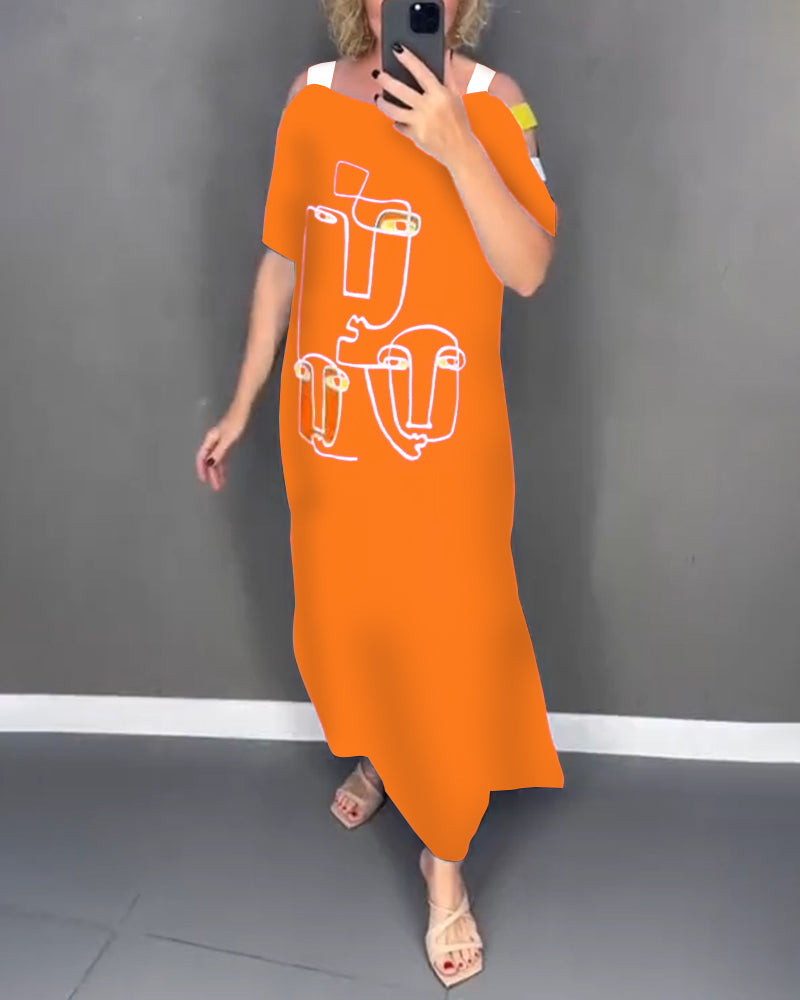 Primina - Uitgesneden Off-Shoulder Jurk met Splitprint
