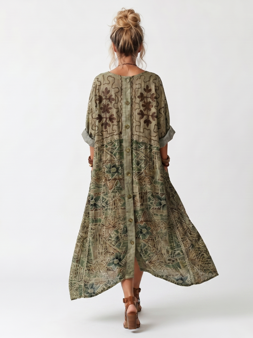 Apollonia - Bohemian jurk voor dames met knopen en bloemenprint