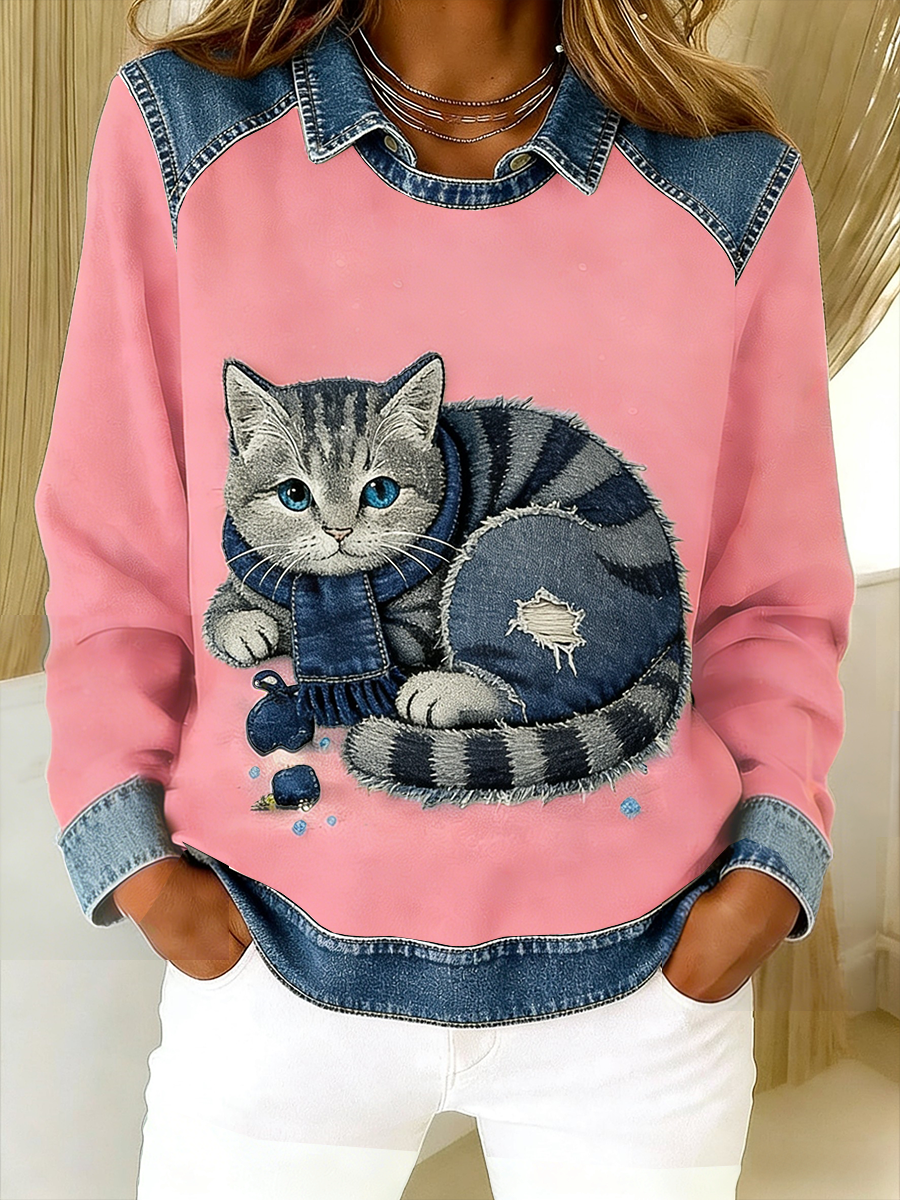 Oravellissa - Sweatshirt en Denim Patchwork Retro