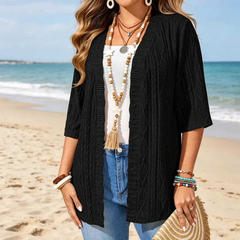 Enora - Dames opengehaakte cardigan met 3/4 mouwen