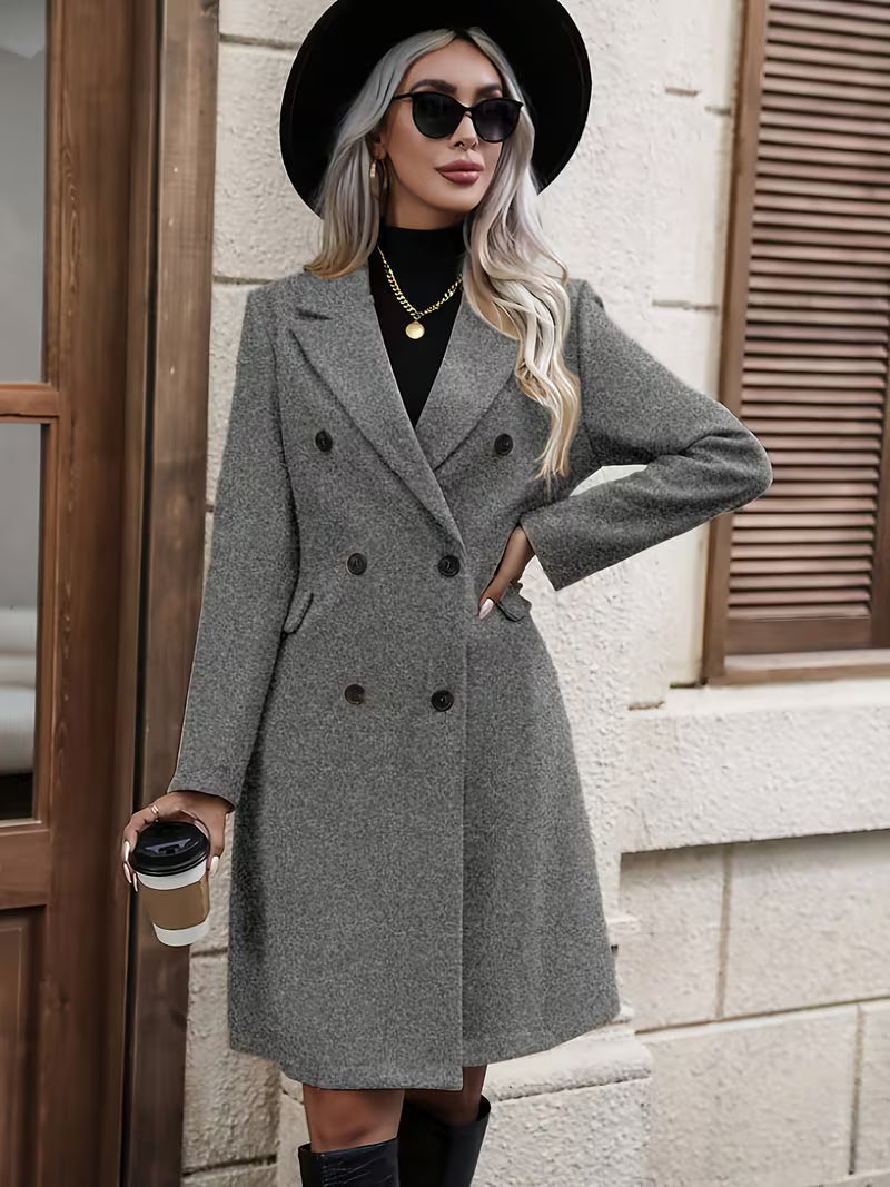 Quinella - Dames trenchcoat uni met dubbele knoopsluiting