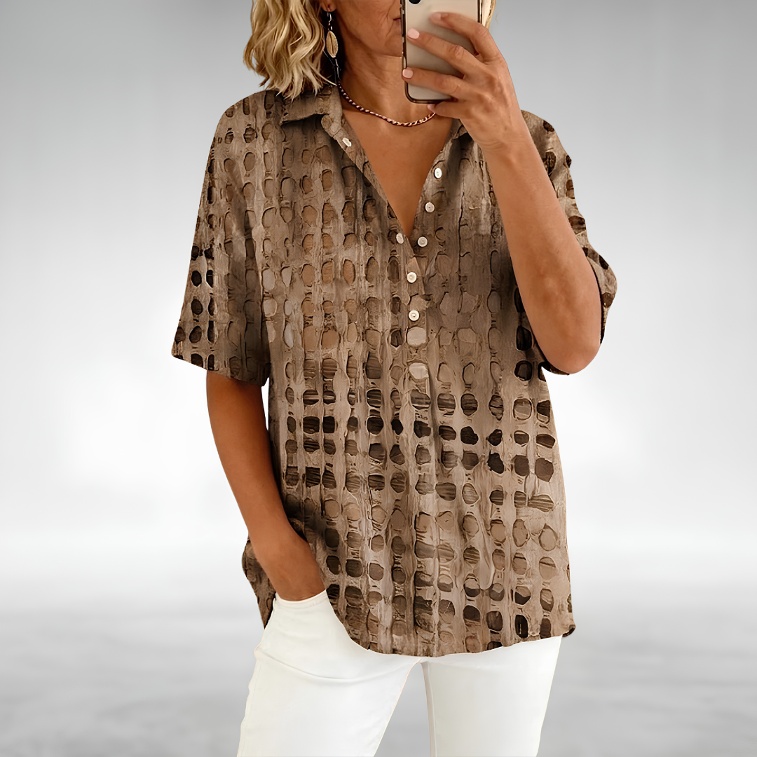 Hannelore - Dames top met opengewerkte details, casual snit