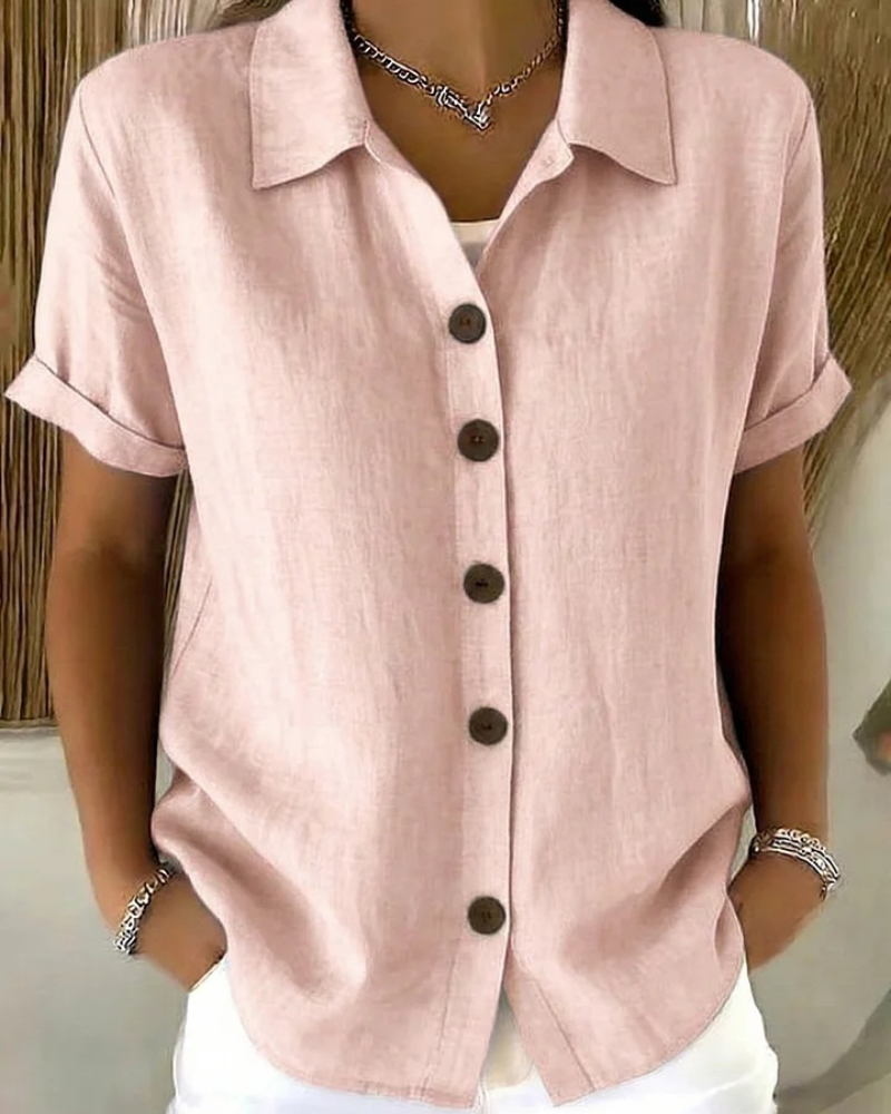 Marovia - Dames blouse met korte mouwen en knopen