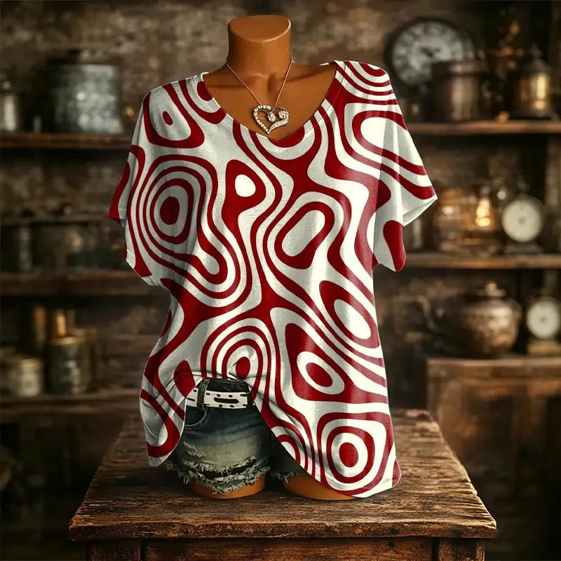 Laila - Vrouwen T-shirt in kleur met V-hals, ruime snit