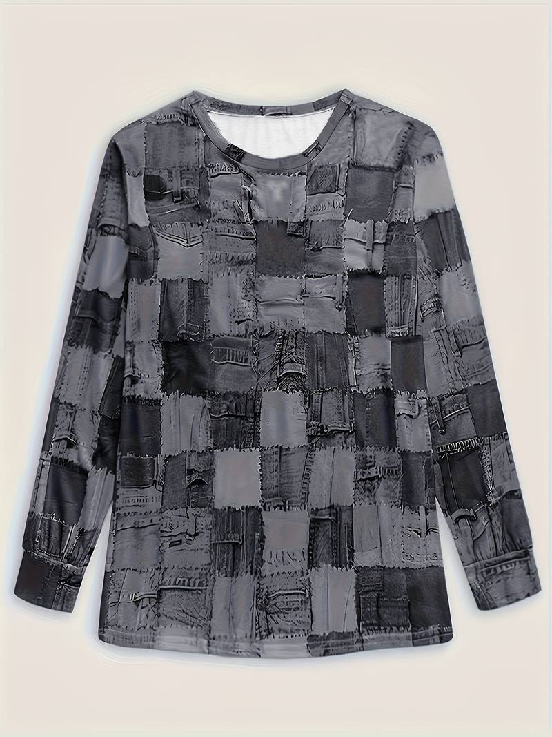 Pryselavine - Lange Top met Mouwen in Ruitpatroon, Comfortabel en Casual