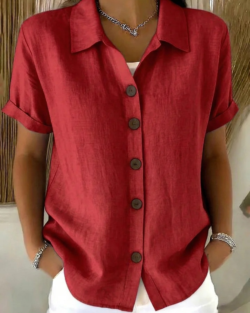 Marovia - Dames blouse met korte mouwen en knopen