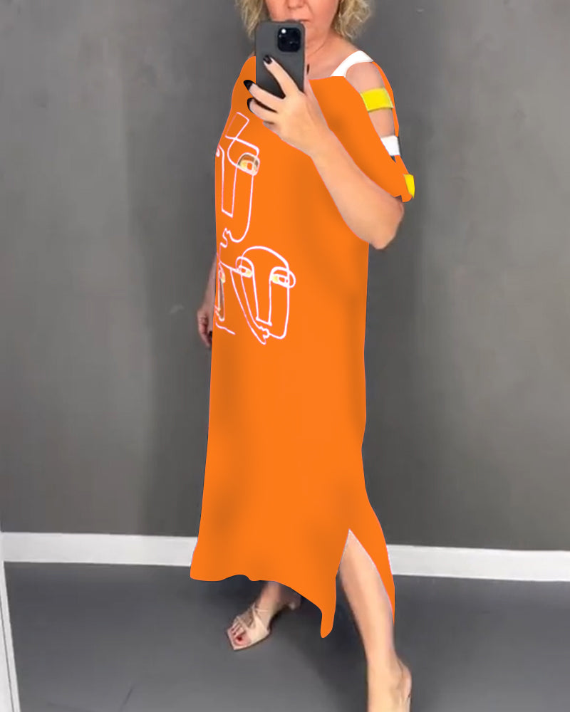 Primina - Uitgesneden Off-Shoulder Jurk met Splitprint