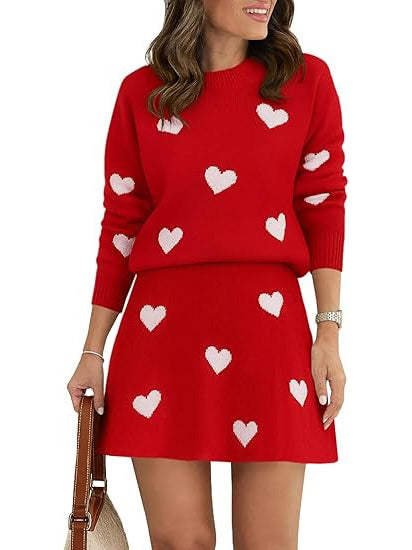 Helissora - Set Rok En Trui Voor Vrouwen Met Hartpatroon