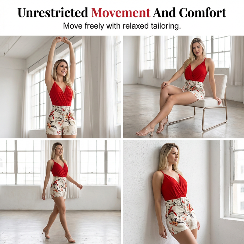 Talyndra - Elegante Tropische Set met Hoge Taille Short en V-Hals