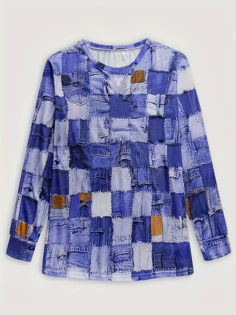Pryselavine - Lange Top met Mouwen in Ruitpatroon, Comfortabel en Casual