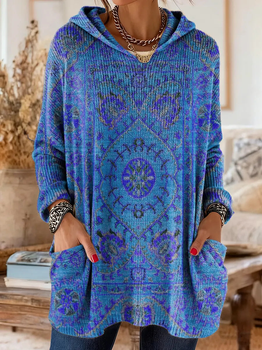Hynessa - Dames tuniek met capuchon, gedrukte, losse, moderne casual stijl