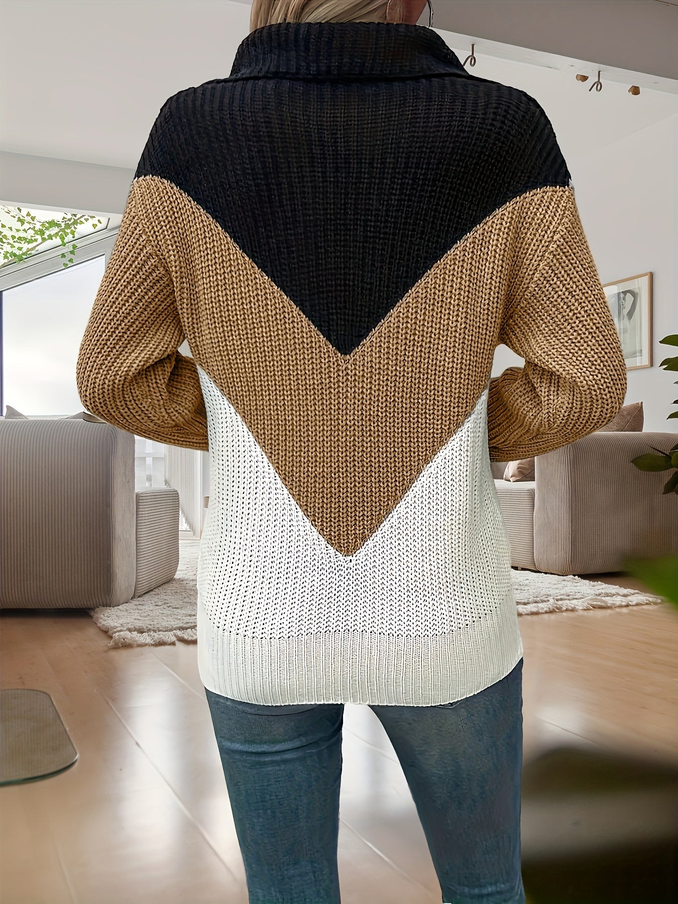 Faylinessa - Trui met Lange Mouwen in Contrasterende Stijl