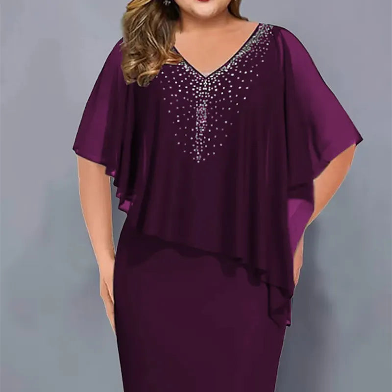 Lorenne - Damescape jurk met strass en chiffon overlay