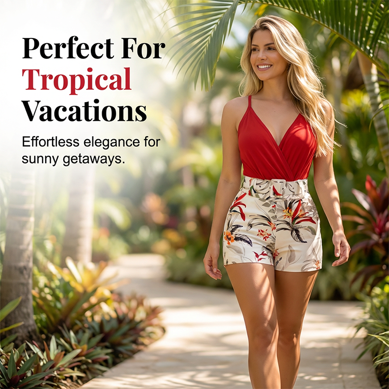 Talyndra - Elegante Tropische Set met Hoge Taille Short en V-Hals