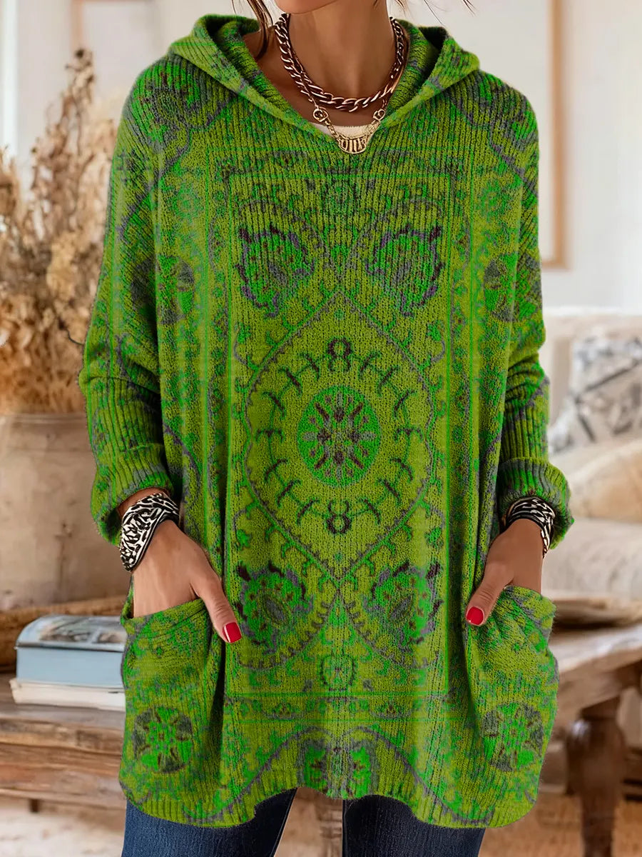 Hynessa - Dames tuniek met capuchon, gedrukte, losse, moderne casual stijl