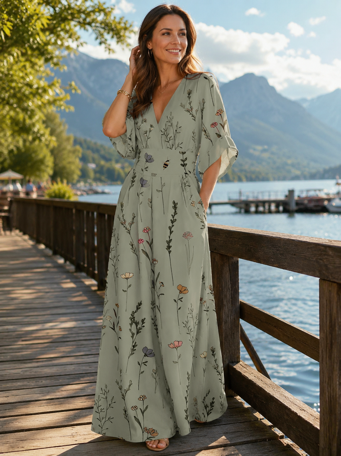 Nevina - Dames jumpsuit met V-hals en vloeiende pasvorm