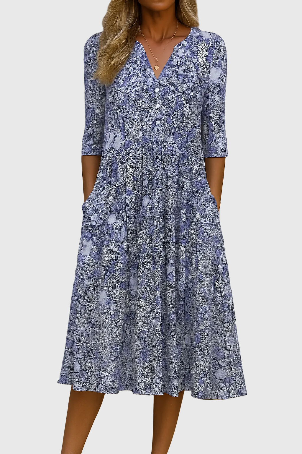 Hespera - Midi Jurk met Print V-Hals Dames