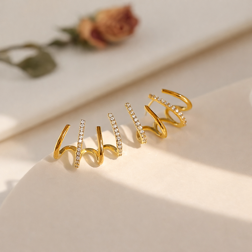 Evarune - Dames Oorbellen Spiral Design Zirkonia Moderne Elegantie