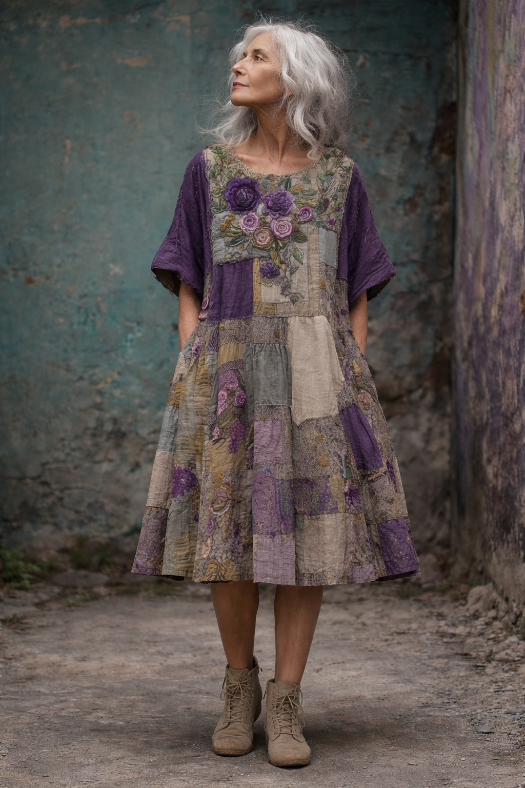 Oryndra - Vrouwen Robe Patchwork Artistiek Vloeiend Comfort Boheemse Stijl Dagelijks