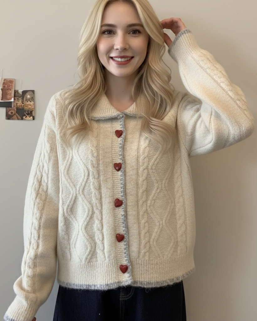 Oralissavine - Vintage Gebreide Hart Cardigan