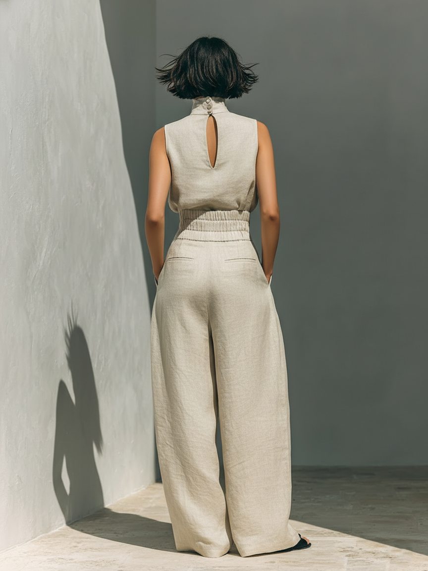 Fynelle - Elegant Mouwloos Set & Brede Broek voor Dames