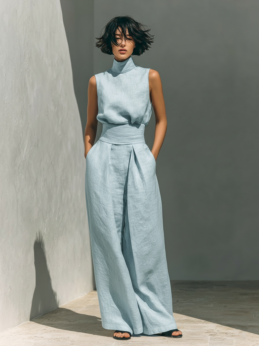 Fynelle - Elegant Mouwloos Set & Brede Broek voor Dames