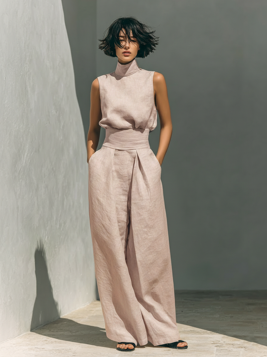 Fynelle - Elegant Mouwloos Set & Brede Broek voor Dames